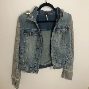 Free People Distressed Denim Jacket with hood